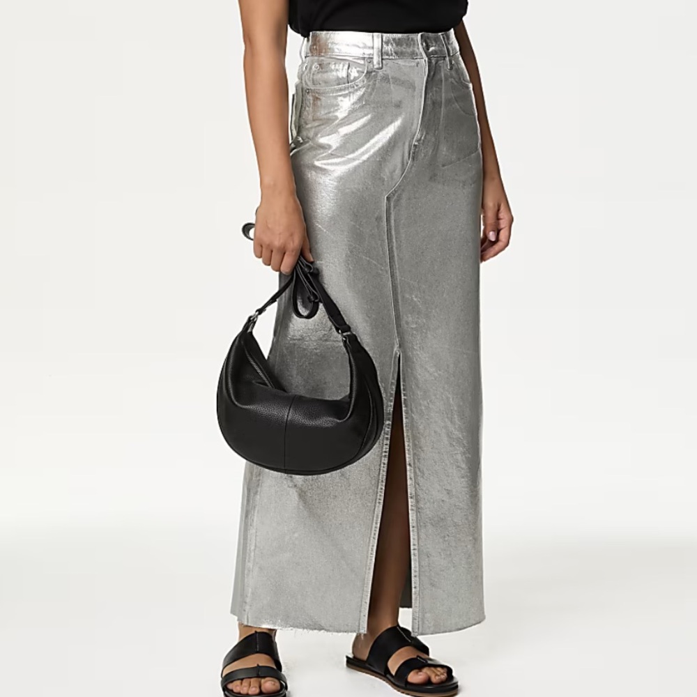 NWT M&S COLLECTION
Denim Foil Metallic Maxi Skirt